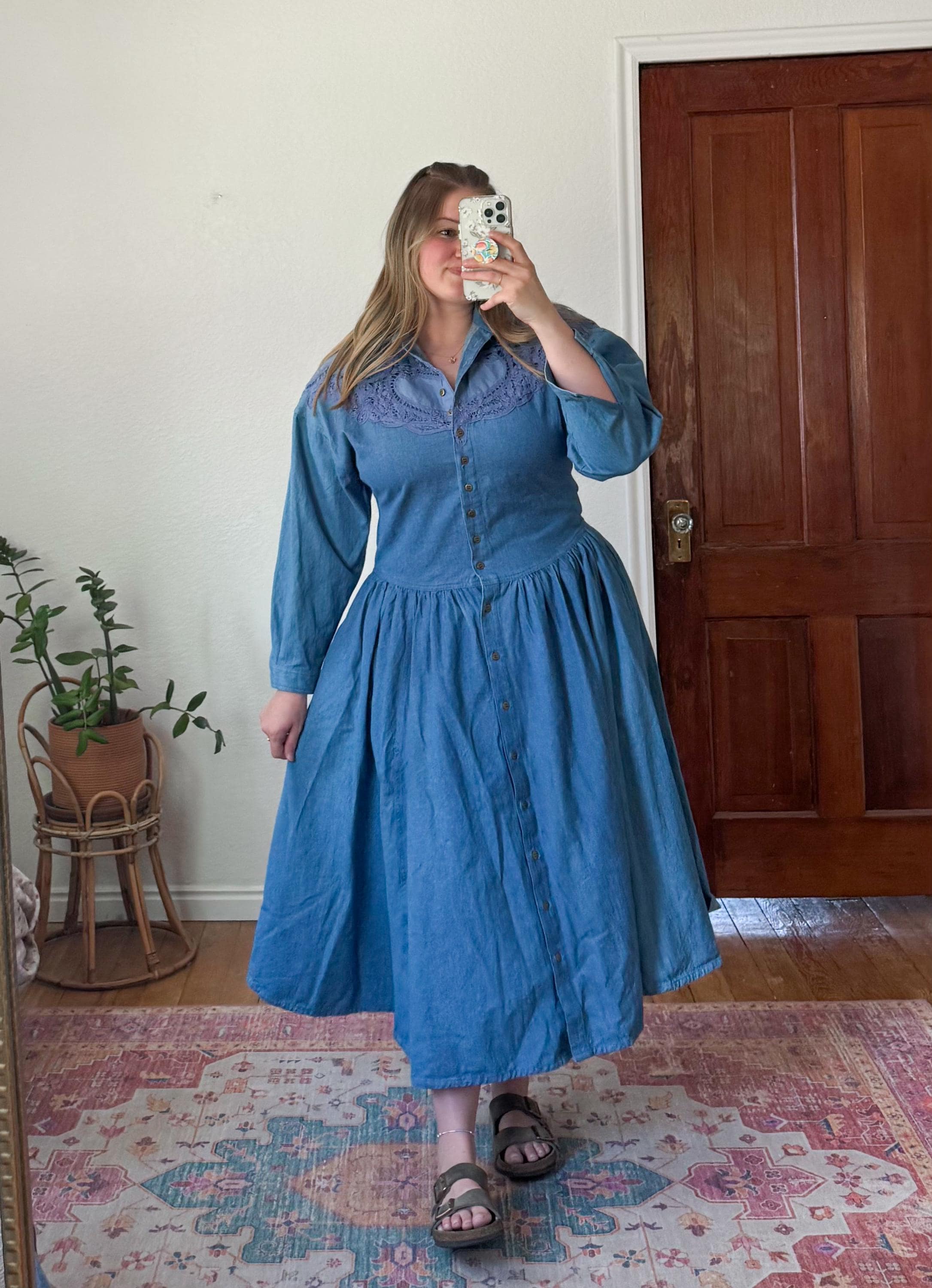 L- Vintage 80s/90s Denim Lace Overlay Western Style Button Down Dress  Longsleeve Unique TOGETHER Brand Western Wear - Etsy