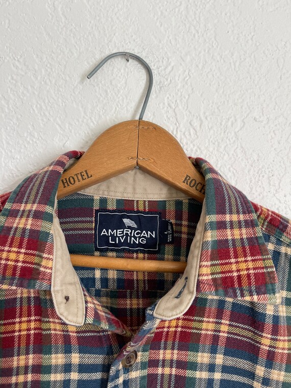 L/XL- vintage American living plaid flannel butto… - image 5