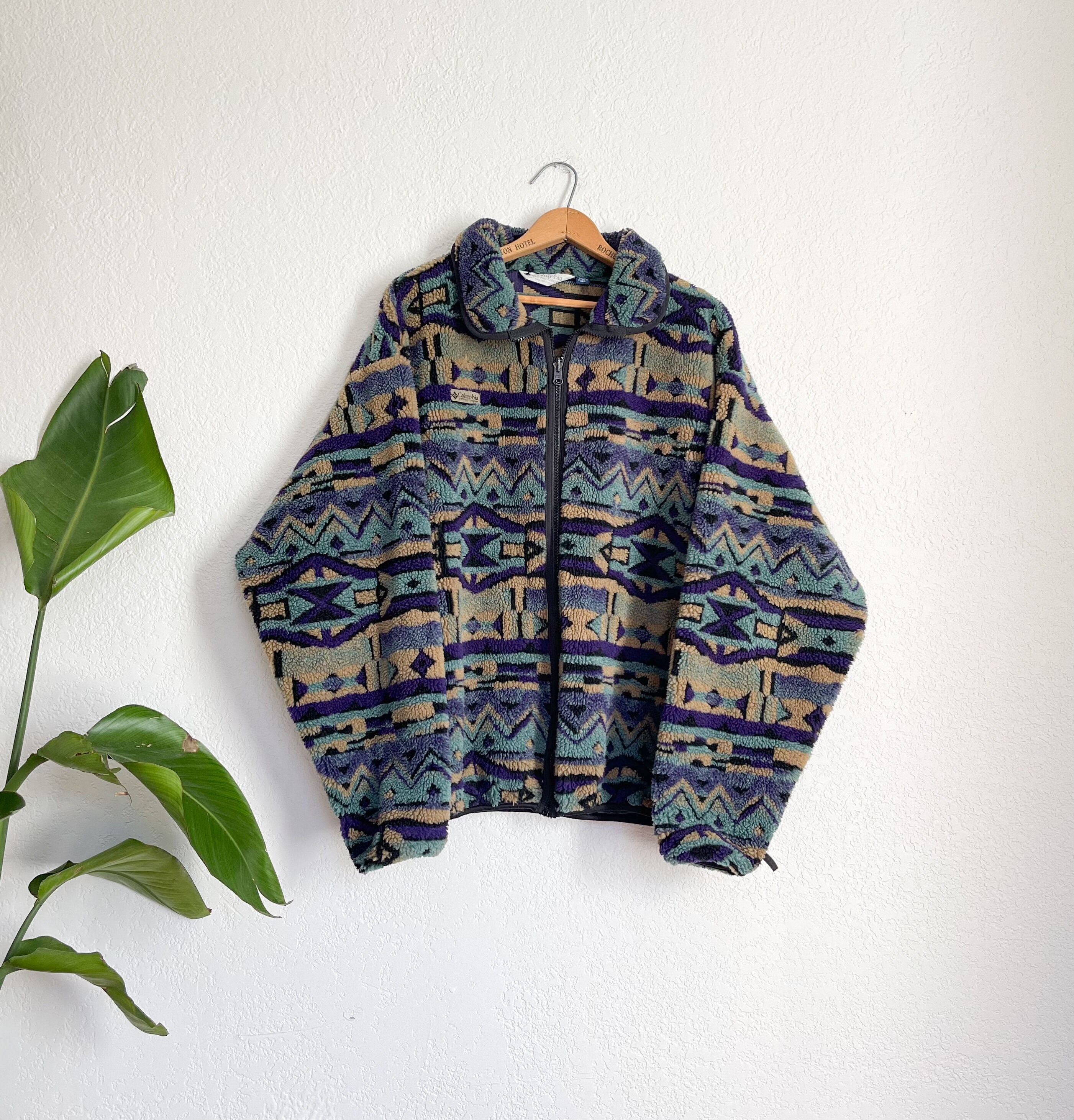 L XL Vintage Columbia Sportswear 90s RARE Aztec Southwest Zip up Fleece Jacket coat Classic Granola Skiing Outdoor Gear Etsy