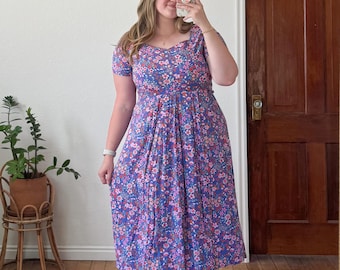 90s babydoll dress plus size 2X- Vintage Erika Floral Cute Flowy Lightweight Summer Spring Dress Designer Backless Wedding Dresses MOBWIFE24 romantic silhouette Duration:14 days
