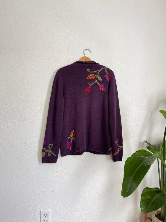 M/L- vintage fall leaves embroidered knit cardiga… - image 3