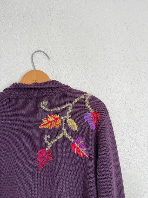 M/L- vintage fall leaves embroidered knit cardiga… - image 5