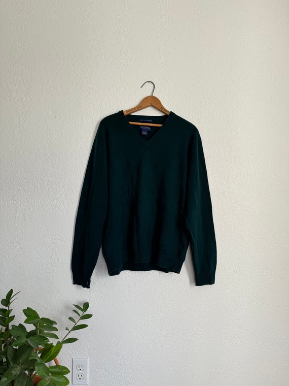 L- vintage forest green 100% cashmere club room p… - image 2