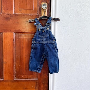 12/18 months- vintage 90s hush puppies dark wash denim overalls classic 90s kids wear essential unisex coveralls