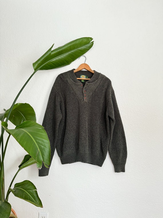 L XL Vintage Cabelas Green Knit Pullover Henley Sweater Unisex Chunky Knit 100 Cotton Oversized Slouchy Sweater Etsy