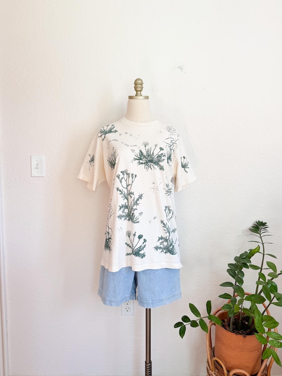 L- vintage 90s relevant products so many weeds so little time graphic all over print tee unique unisex granola nature tee