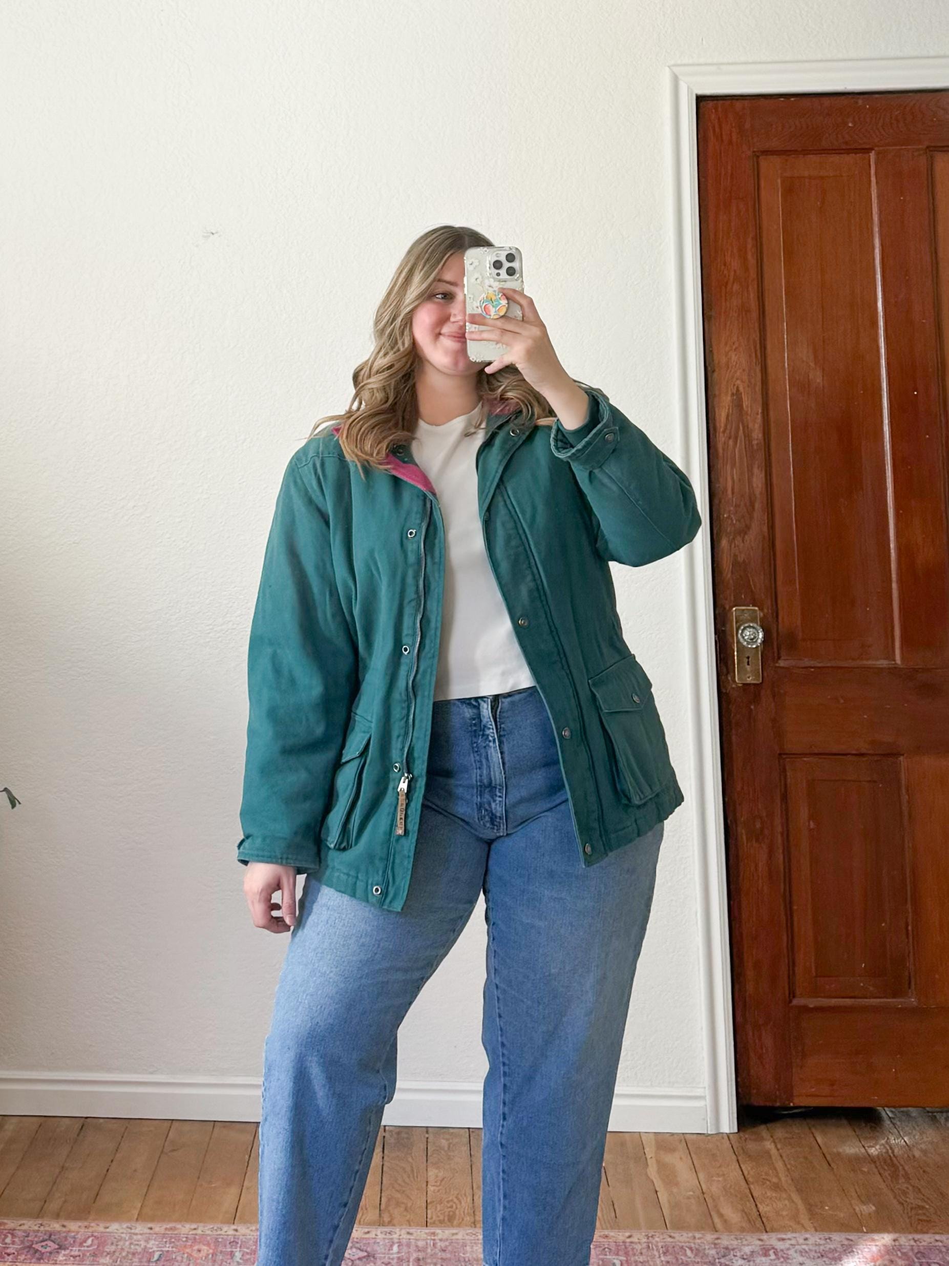L- vintage ROPER green denim insulated chore coat 90s oversized western wear heavyweight barn coat