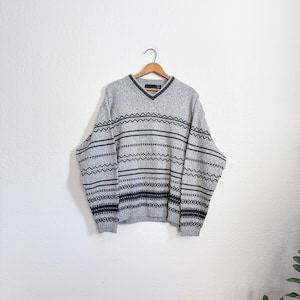M- vintage 90s Bill Blass knit fairisle patterned cotton blend oversized sweater unisex street wear pullover knit