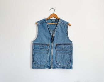 S/M- vintage Lizwear denim 90s cargo style cotton vest classic granola outdoors gardening vest