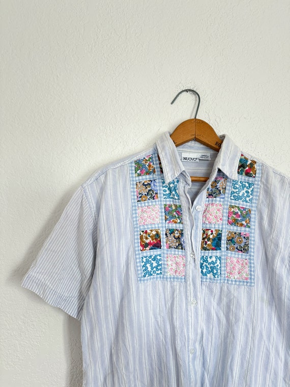 S/M- vintage 90s patchwork quilted floral button … - image 3