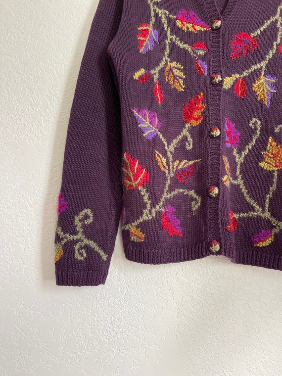 M/L- vintage fall leaves embroidered knit cardiga… - image 7