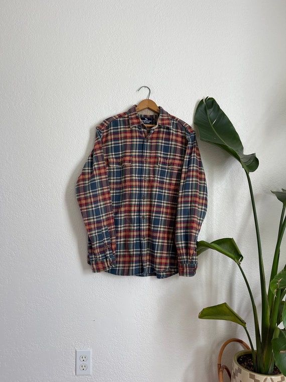 L/XL- vintage American living plaid flannel butto… - image 3