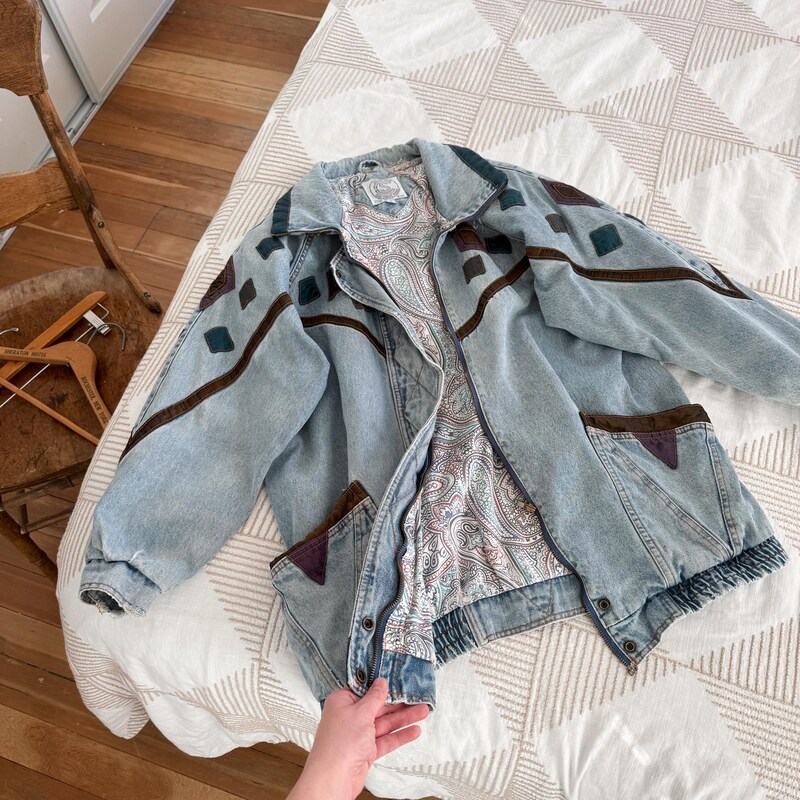 Vintage Art Print Patchwork Denim Coat main image 0