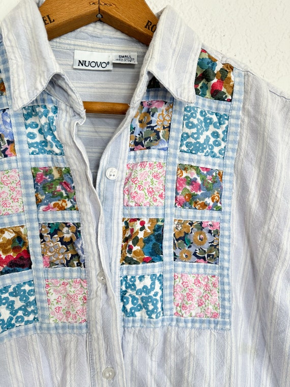 S/M- vintage 90s patchwork quilted floral button … - image 6