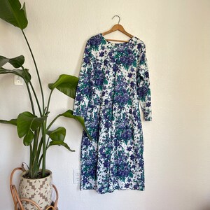 L vintage FADS 80s/90s green & purple floral all over print comfy dress longsleeve modest midi maxi dress image 5