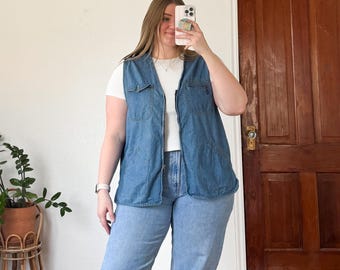 2 X - gilet cargo zippé en denim grande taille vintage des années 90, superposition classique pour l'extérieur, gilet streetwear