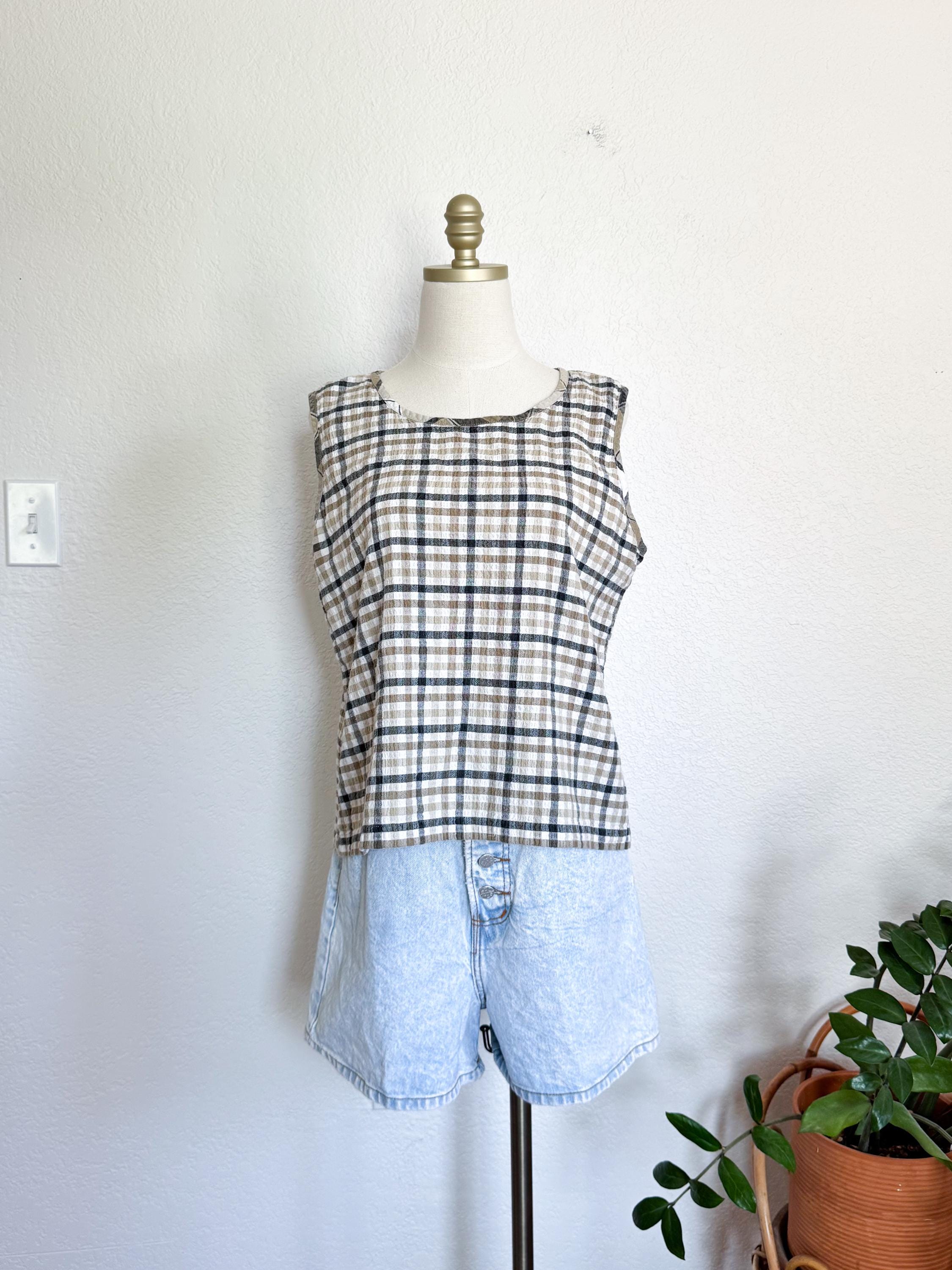 Gingham Sleeveless Shirt - Etsy