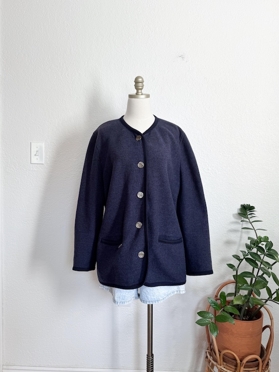 L- vintage Landhaus navy boiled wool barn coat classic capsule wardrobe natural fiber oversized jacket