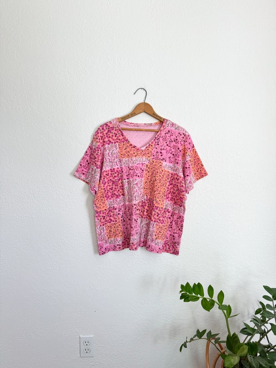 2X/3X- vintage plus size floral patchwork knit te… - image 1