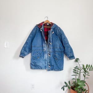 2X- vintage denim flannel lined insulated chore coat oversized barn jacket buffalo plaid 90s unisex warm winter coat