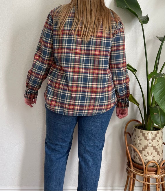 L/XL- vintage American living plaid flannel butto… - image 2