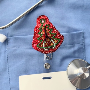 Stethoscope Christmas tree badge reel cute badge holder retractable ID badge lanyard for nurses, s for doctor, medical badge