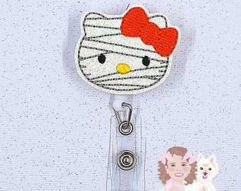 Mummy Kitty Badge Reel, Halloween Badge Reel, Nurse Badge Clip, Teacher Badge, Teacher Lanyard, Badge Buddy, retractable