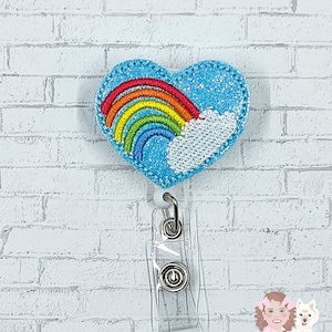 Rainbow Heart Badge Reel, Rainbow Badge Holder, Rainbow and Cloud Badge Reel, Nurse Badge Reel, Teacher Badge, Teacher Lanyard, Badge Buddy