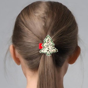 Christmas tree hair clips for girls, cute Christmas hair accessories for kids, stocking stuffers for little girls, advent calendars, pigtail