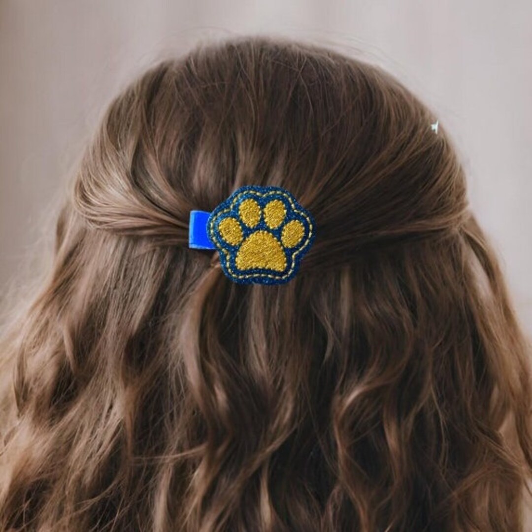 Blue and Yellow Paw Print Hair Clips for Girls, Cute Hair Accessories