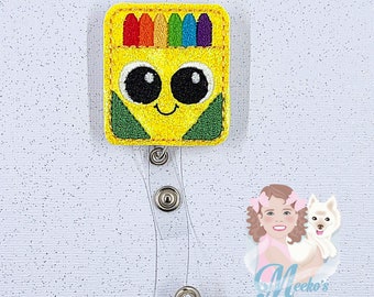 crayon box badge reel Christmas gifts for preschool teachers, stocking stuffers for teachers, kawaii badge holder retractable badge clip