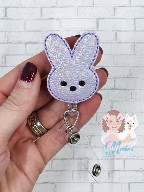 Marshmallow Bunny Badge Reel Glitter Badge Nurse Gifts Swivel Clip