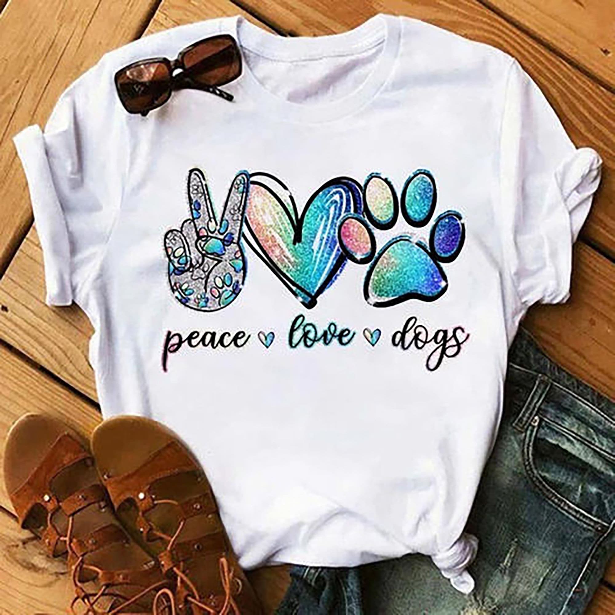 Peace Love Dogs Shirt Colorful Dog Lover Shirt Dog Mom Etsy