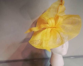 Yellow fascinator, bright yellow large fascinator hat, stylish headpiece ideal for weddings or the races. Yellow accessories.