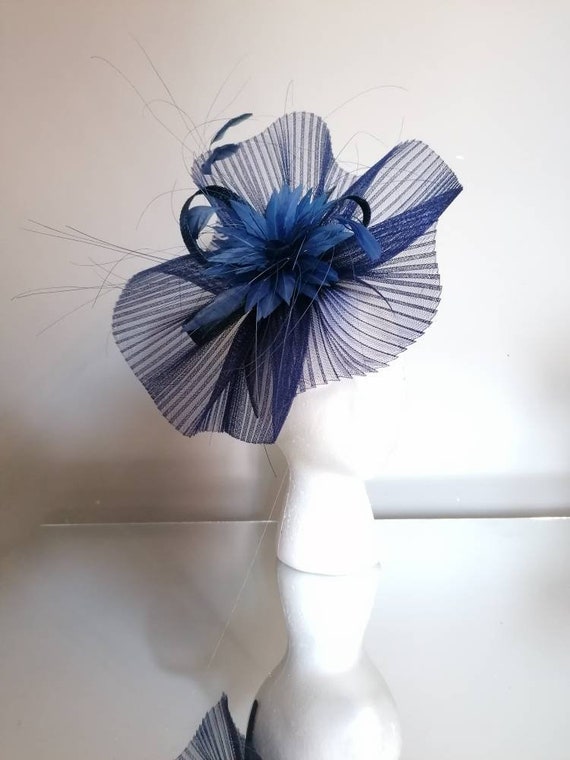 Navy Fascinator. Pleated Crinoline Fabric on a Padded Headband