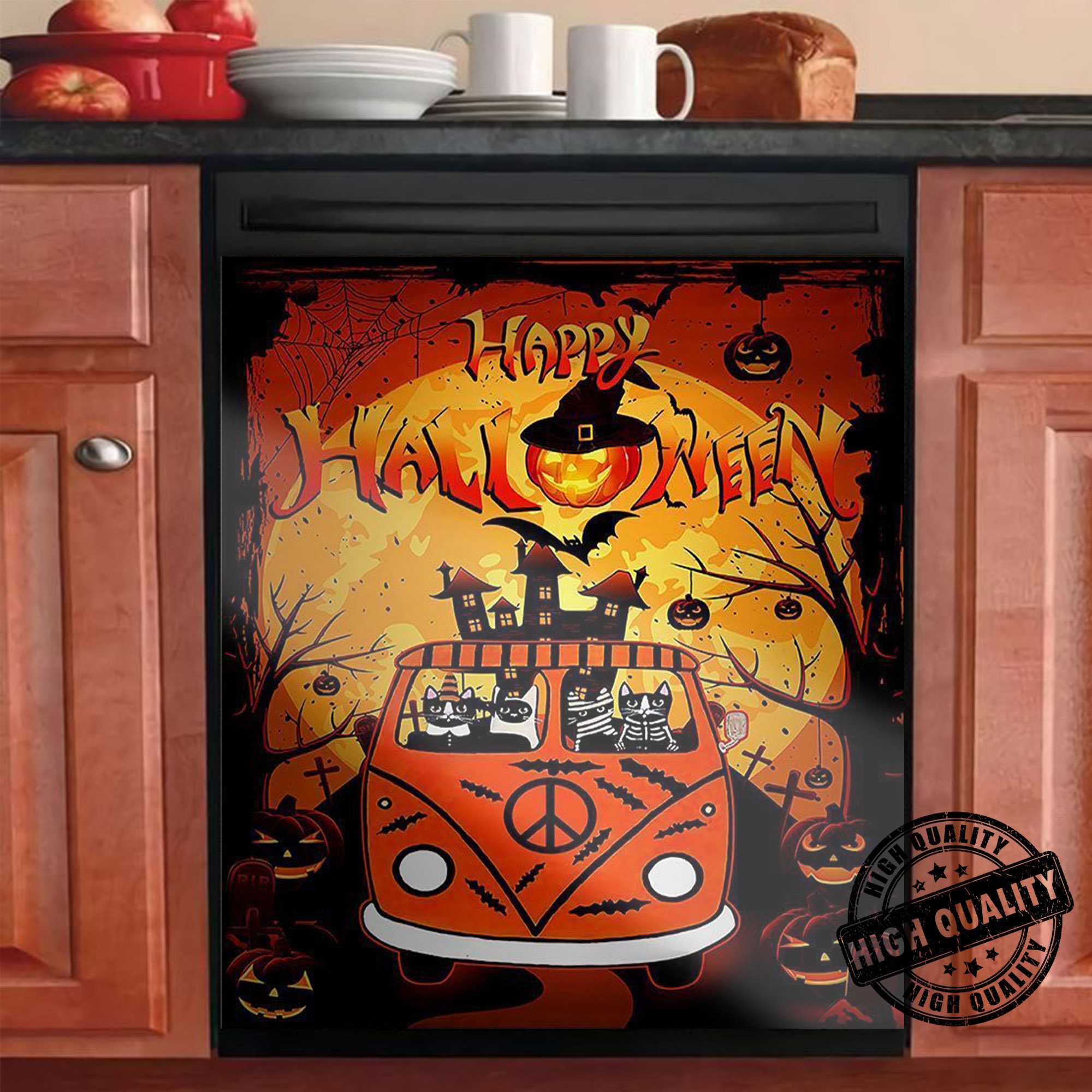 Hippie Bus Halloween Cat Dishwasher Cover Magnet Sticker  Etsy