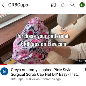 Sewing PATTERN Greys Anatomy-Inspired Euro Style Surgical Scrub Cap Hat DIY Easy Sew Digital Download video tutorial available image 2