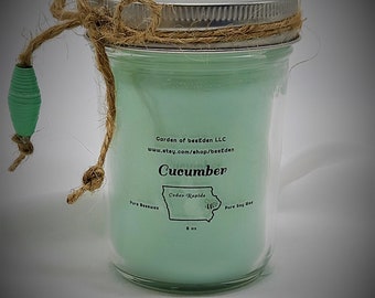 beeEden's Cucumber Beeswax and Soy Aromatherapy Candle | Cottage Core | Environmentally Friendly | Recycled Paper Bead | Farmhouse | Boho