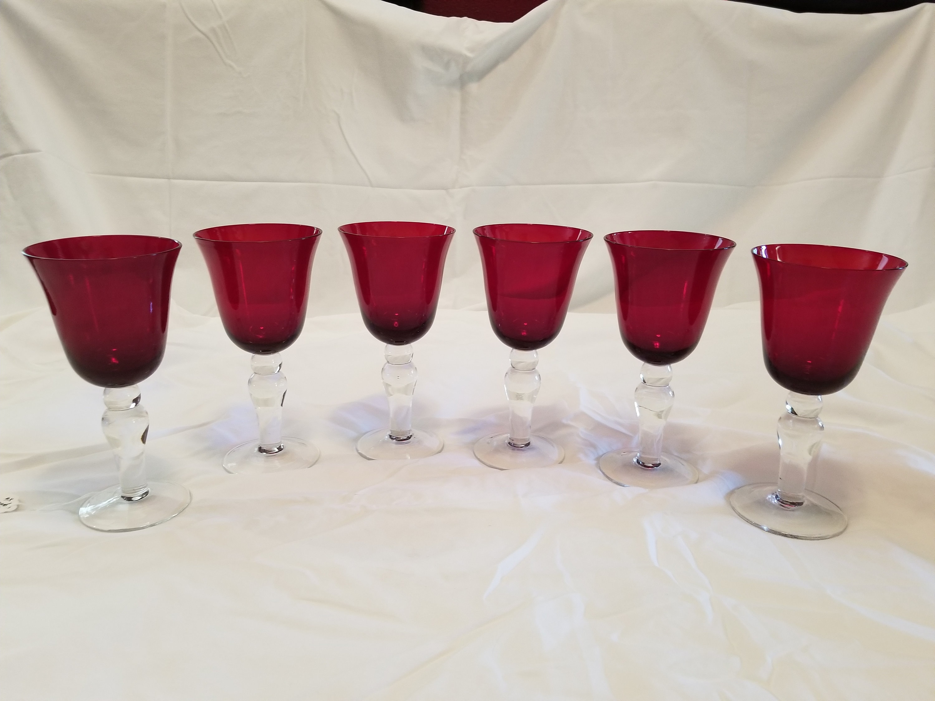 6 Ruby Red Glass Goblets with Crystal Stem Etsy