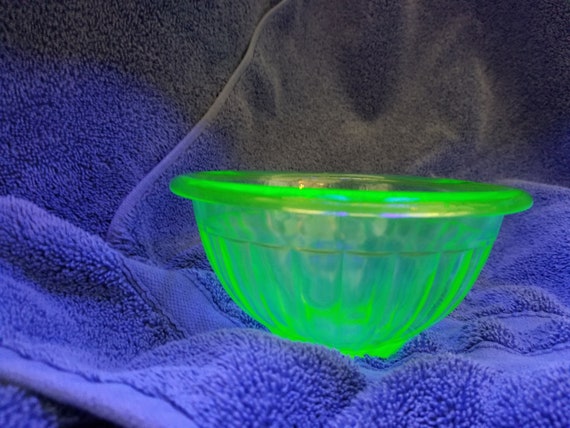 Hocking Glass Small Mixing Bowl, Uranium Glass, 3 Tall 