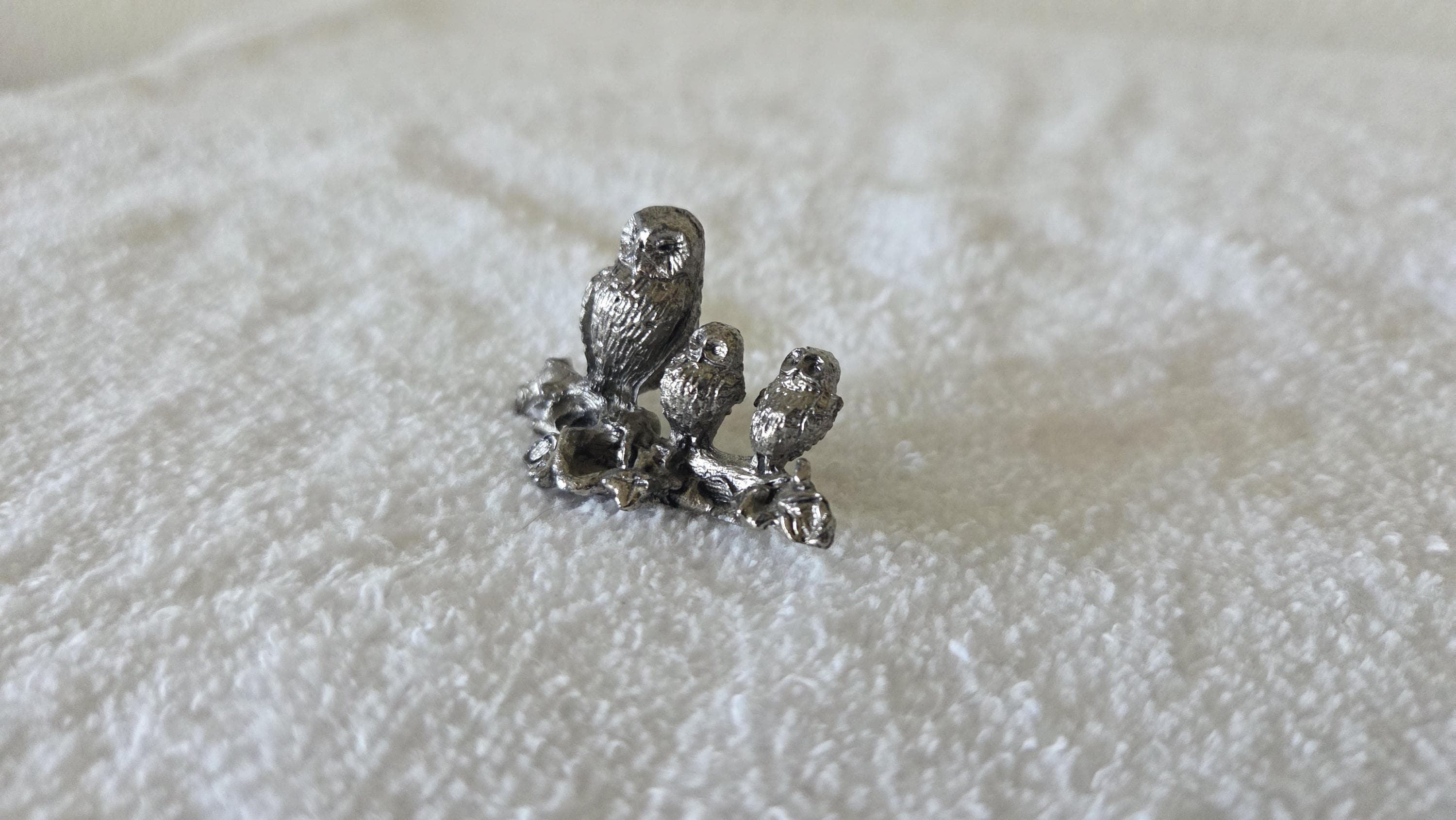 Pewter Owls, Hudson, Owl Mother and 2 Chick's, 1 inch tall