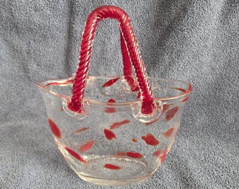 Morano Style Glass Handbag Vase, 8 inches by 4 inches top and base is 6 inches tall, Excellent Condition