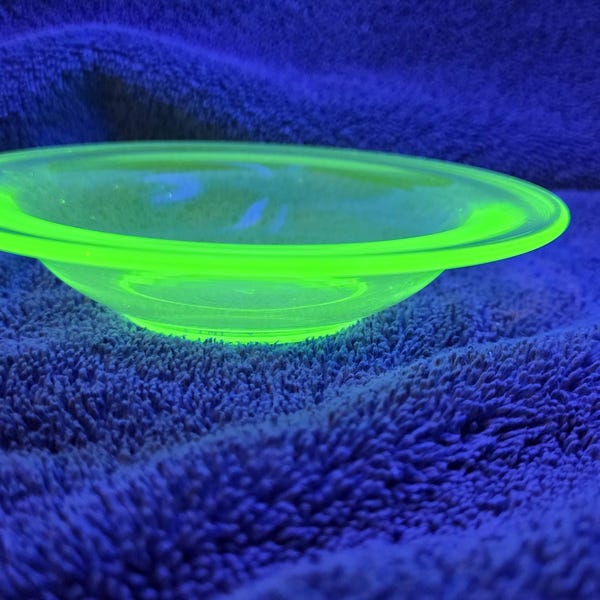 Uranium Glass Cereal Bowls,  Cambridge Marked Nappies, 5.5 inches across,  1 inch tall, Set of 2, Excellent Condition