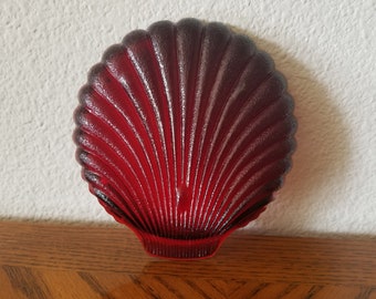 Ruby Red Round Shell Dish, Scalloped Edges, Textured bottom, Anchor Hocking, Set of 5