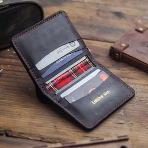 Cartera de hombre de piel curtida vegetal, hecha a mano - El mejor regalo para él - Cartera premium para hombre - Negro fantasma