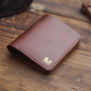 Cartera de hombre de piel curtida vegetal, hecha a mano - El mejor regalo para él - Cartera premium para hombre - Marrón castaño