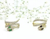 Color Eyes CZ Diamond Wrap Snake 18k Gold Ring