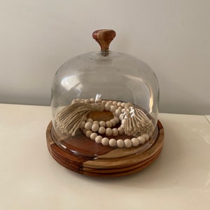 Vintage Covered Cheese Tray, Glass and Wood Dome, Entertaining Gift Idea