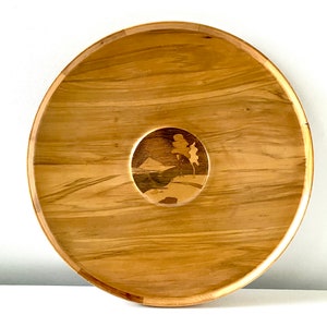 Wooden Inlay Serving Tray Platter Round Plate