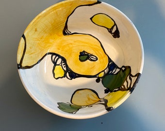 Handpainted , handmade, ceramic serving bowl